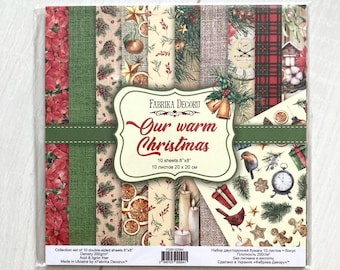 Fabrika Decoru Unser warmes Weihnachten 20x20 Scrapbooking Papierblock, doppelseitiges Scrapbookpapier, Neujahrs Junk Journal, Urlaub Bastelbedarf