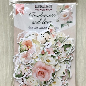 Fabrika Decoru « Tendresse et amour » découpées en papier cartonné floral, objets éphémères de mariage, embellissements de scrapbooking, kit de journal indésirable shabby chic
