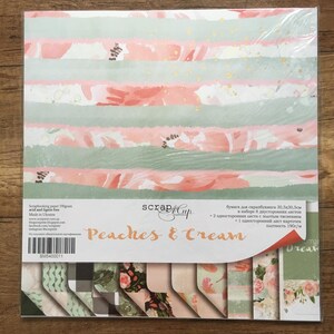 Bloc de papier de scrapbooking romantique 12 x 12, collection ScrapMir pêches et crème, papier sur le thème du mariage pour le scrapbooking, papier décoratif floral