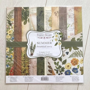 Fabrika Decoru Summer Botanical Story 12x12 bloco de papel para scrapbooking, álbum de recortes de botânica, kit de diário de lixo floral, pacote de papel para artesanato frente e verso