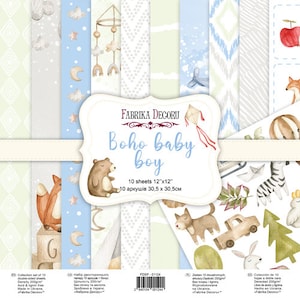 Fabrika Decoru "Boho baby boy" scrapbooking paper pad 12x12, kit diario spazzatura per bambini, carte NON DIGITAL, pacchetto di carta scrapbook a doppia faccia