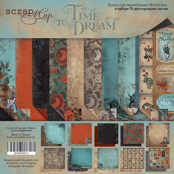 Alice in Wonderland Paper Pad 12x12, Diy Scrapbook Kits for Adults, Steam  Punk Paper, Scrapmir Time to Dream Collection, Scrapbooking Set 