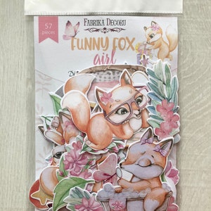 Fabrika Decoru 面白いキツネの女の子のカードストックダイカット、ベビースクラップブックエフェメラ、森の動物のカードトッパー、スクラップブッキングペーパーの装飾