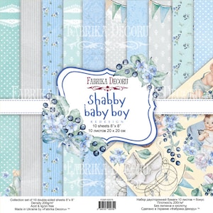 Fabrika Decoru Shabby Baby Junge 8x8 Scrapbooking Papier pack, NON DIGITAL Scrapbook Papier, Doppelseitiges Scrapbooking Papierkissen, Blaue Papiere