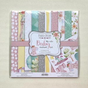 Fabrika Decoru Süßes Baby Elefant Mädchen 20x20cm Scrapbooking Papierblock, doppelseitiges Papier, NON DIGITAL Papier, Kinderzimmer Muster, Junk Journal Kit