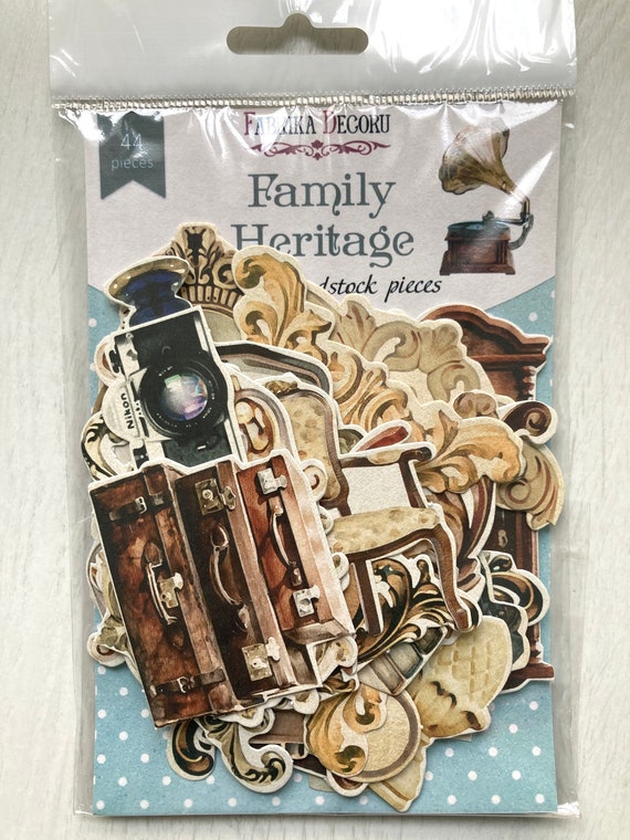 Vintage ephemera pack, Cardstock scrapbooking die cuts, Fabrika Decoru Family Heritage collection, Junk journal kit, Paper embellishments