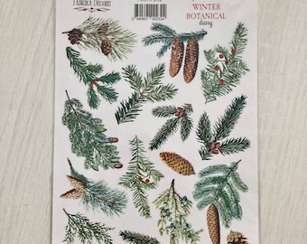 Fabrika Decoru Vinterbotaniska dagboksklistermärken för scrapbooking, julklistermärkesark, skräpjournalklistermärken, nyårsplanerark