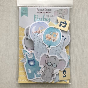 Fabrika Decoru &quot;My cute baby elephant boy&quot; cardstock die cuts, Baby journal ephemera, Scrapbooking paper embellishments, Scrapbook cutouts