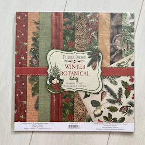 Diario botanico invernale Fabrika Decoru 12x12 blocco di carta per scrapbooking, confezione di carta natalizia per scrapbooking, carta bifacciale per Capodanno