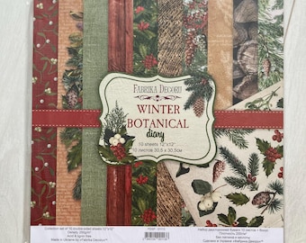 Confezione di carta per scrapbooking natalizia: Fabrika Decoru Winter Botanical Diary, pagine fronte-retro 12x12.