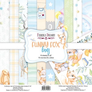 Fabrika Decoru Almofada de papel para scrapbooking engraçado Fox Boy 8x8, papéis de designer para berçário, papel para scrapbook de animais da floresta, kit de diário para bebês