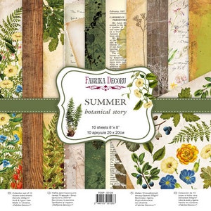 Fabrika Decoru Summer Botanical Story 20x20cm Einklebebuch-Papierpackung, Botany-Junk-Journalseiten, doppelseitiges Kraftpapierpackung, Scrapbooking-Set