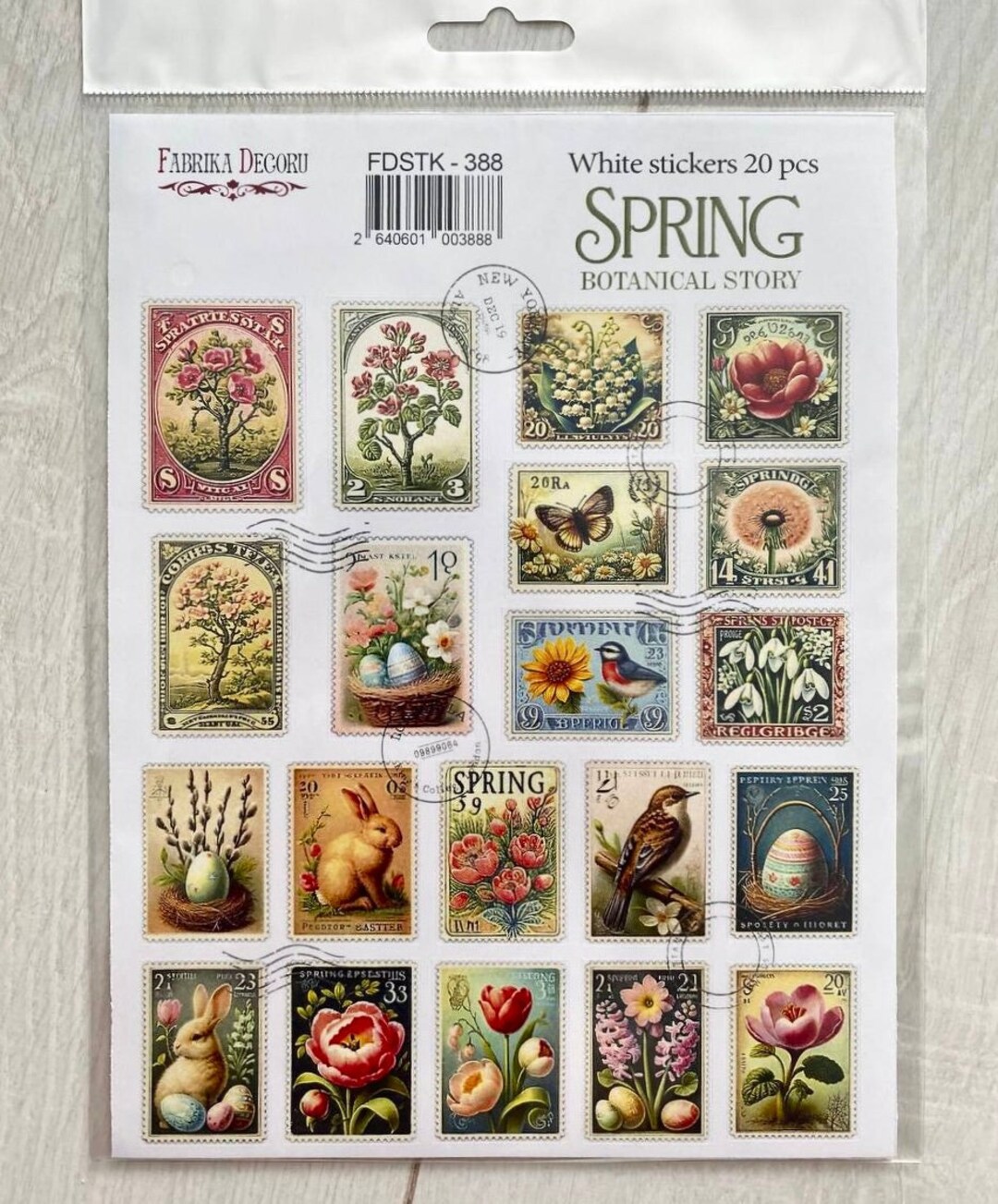 Postal Spring Vintage Postal Stamps Stickers, Fabrika Decoru Spring Botanical Story ...