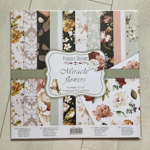 非デジタル 12x12 牡丹紙パッド、Fabrika Decoru「ミラクルフラワー」スクラップブッキングペーパーパック、ウェディングスクラップブックキット、花のクラフトペーパー