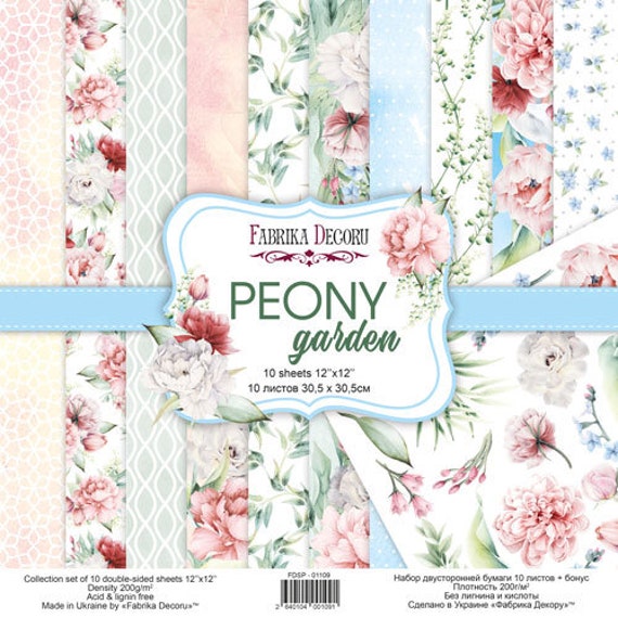 12x12 Peony Paper Pad, Wedding Scrapbook Paper Pack, Fabrika Decoru Peony  Garden Collection, Scrapbook Album Kit, Floral Paper for Crafting 