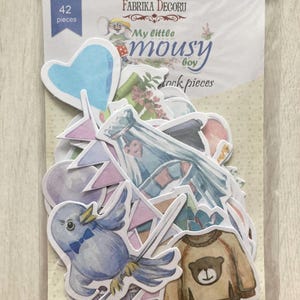 Fabrika Decoru « Mon petit garçon souris », Découpes pastel pour scrapbooking, Découpe de papier cartonné souris pour le scrapbooking, Embellissements en papier