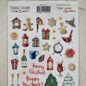 Fabrika Decoru Nuestras cálidas pegatinas navideñas, Hoja de pegatinas de invierno, Pegatinas de año nuevo, Pegatinas de diario basura, Pegatinas de planificador rojas y verdes