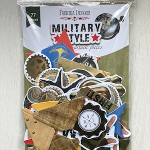 Pacchetto di effimere in stile militare Fabrika Decoru, abbellimenti per album di ritagli dell'esercito NON DIGITALI, ritagli di carta sagomati, fustelle per scrapbooking