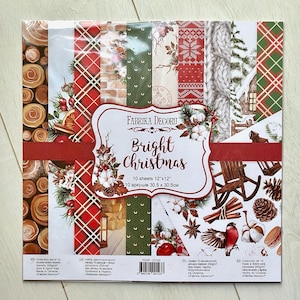 Fabrika Decoru Bright Christmas 12x12 scrapbooking paper pad, Winter scrapbook paper pack, New Year double sided paper for crafting