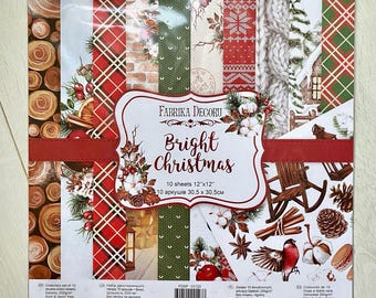 Fabrika Decoru Bright Christmas 12x12 scrapbooking paper pad, Winter scrapbook paper pack, New Year double sided paper for crafting