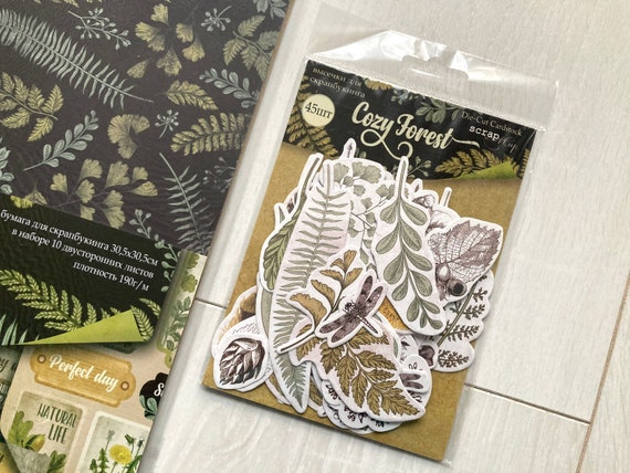 Botanical Scrapbook Album Kit, Green Ephemera Pack, Junk Journal Starter  Kit, Scrapmir Cozy Forest Collection, DIY Scrapbook Kits for Adults 