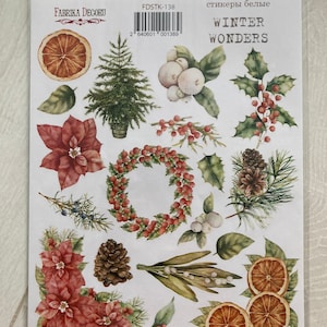 Fabrika Decoru Winter Wonders sticker sheet, Christmas stickers for scrapbooking and card making, Junk journal stickers, New Year stickers