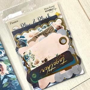 Pack efímero de boda azul, Troquelados de Scrapbooking, Marcos y etiquetas de papel, Colección Scrapmir Blue y rubor, Adornos de Scrapbook