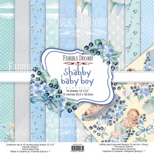 NIET DIGITALE baby jongen scrapbook papier 12x12, Fabrika Decoru Shabby baby jongen papier pad, Dubbelzijdig scrapbooking papierpakket, Blauwe papieren