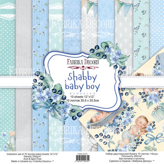 NON DIGITAL Baby Boy Scrapbook Paper 12x12, Fabrika Decoru Shabby Baby Boy  Paper Pad, Double Sided Scrapbooking Paper Pack, Blue Papers 