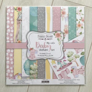 Bloc de papel para scrapbooking My cute baby elephant girl de Fabrika Decoru, paquete de papel de doble cara NO DIGITAL, papeles con patrones para manualidades, 12 x 12