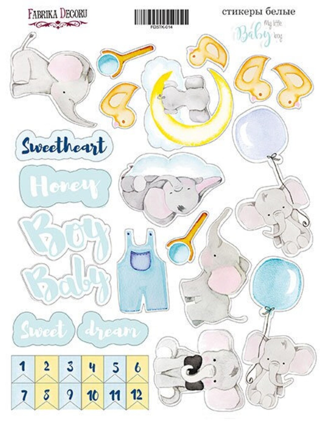 Fabrika Decoru my Little Baby Boy Scrapbook Stickers, Baby Journal Elephant  Stickers Sheet, Planner Stickers, Scrapbooking Embellishments 