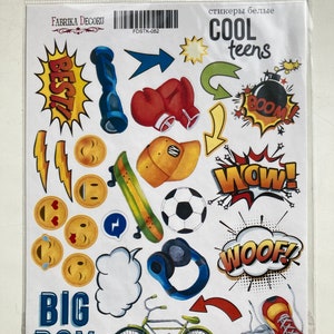Adesivi per scrapbooking "Cool teens" di Fabrika Decoru, Adesivi per bambini, Foglio di adesivi per diario per ragazzi, Adesivi per planner, Abbellimenti per scrapbooking
