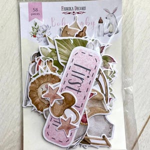 Troqueles de cartulina "Boho baby girl" de Fabrika Decoru, kit de diario basura para niños, material efímero para álbumes de recortes para niños, adornos de papel para álbumes de recortes