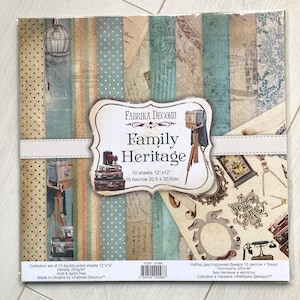 Fabrika Decoru ‘Family Heritage’ 12x12 paper pad, Dark scrapbooking kit, Vintage scrapbook paper pack, Double sided  paper for crafts