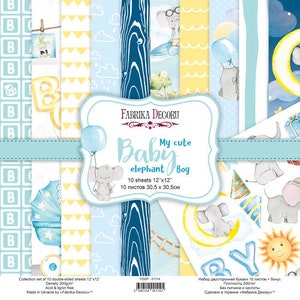 Fabrika Decoru Mein süßer Baby-Elefant-Junge 8x8 Scrapbooking-Papierblock, doppelseitige Scrapbook-Papierpackung, blaue dekorative Papierbögen