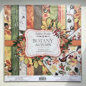Fabrika Decoru Botany autumn 12x12 paper pad for scrapbooking, NON DIGITAL botanical paper, Double sided scrapbook paper pack, Orange paper