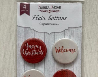 Fabrika Decoru 温かみのあるクリスマススクラップブッキング用フラットバックフレアボタン：スクラップブック用ラウンドメタル装飾品4個セット