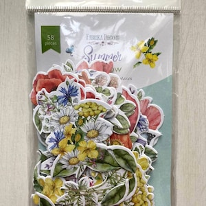 Troqueles de cartulina Summer Meadow de Fabrika Decoru, paquete de efímeras botánicas, recortes florales para álbumes de recortes, adornos para álbumes de recortes, formas de papel