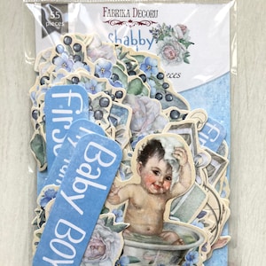 Fabrika Decoru みすぼらしい男の子のカードストックダイカット、ヴィンテージブルーのエフェメラパック、ジャンクジャーナルペーパーの装飾、スクラップブッキングエフェメラ