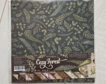 ScrapMir Cozy Forest - Bloc de papel para álbum de recortes (8 x 8), paquete de papel botánico, set de scrapbooking de bosque, papel de diseño con hierbas, kit de manualidades para adultos