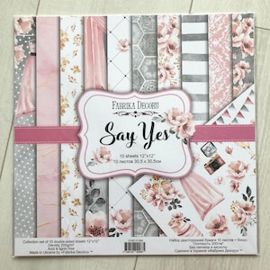 12x12 wedding paper pad, Fabrika Decoru Say Yes collection, Vintage style scrapbook paper pack, Scrapbooking paper kit, Paper for crafting