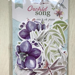 Cartão de recortes "Orchid Song" da Fabrika Decoru, itens florais, enfeites florais para artesanato, acessórios para scrapbook, materiais para scrapbooking