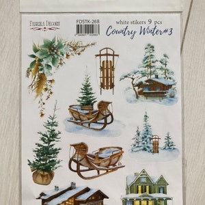 Pegatinas de invierno campestres de Fabrika Decoru, hoja de pegatinas navideñas, pegatinas de Año Nuevo, pegatinas de diario basura, pegatinas de planificador verdes y blancas