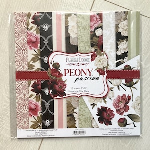 Fabrika Decoru "Peony passion" 8x8 Papierblock, Hochzeit Blumen Scrapbook Papier, doppelseitiges Papier zum Basteln, Scrapbooking Album Kit