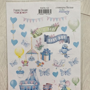 Stickers bébé garçon « My little mouse boy » par Fabrika Decoru, feuille d'autocollants pastel pour scrapbooking, autocollants en papier souris mignonnes, éphémères de scrapbooking