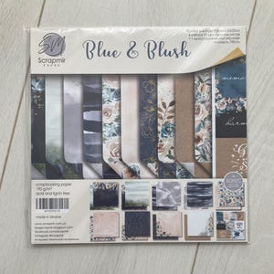 Bloc de papier ScrapMir bleu et blush 8 x 8, paquet de papier de mariage floral, papier double face NON NUMÉRIQUE pour le scrapbooking et la fabrication de cartes