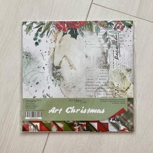ScrapMir Art Christmas 8x8 scrapbook paper pad, Red and green scrapbooking paper pack, New Year double sided paper, Winter junk journal kit