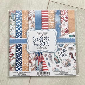 Fabrika Decoru Sea Soul 8x8 scrapbook paper pad, Nautical scrapbooking paper, Ocean double sided craft paper, NON DIGITAL designer paper