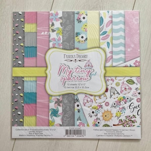 Carta per scrapbooking con uccelli 12x12, blocco di carta per scrapbooking "My tiny sparrow girl" di Fabrika Decoru, kit per diario per bambini, carta per lavoretti con uccelli