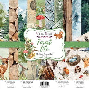 Bloc de papel de 8 x 8 de Fabrika Decoru Forest life, hojas de papel para álbumes de recortes de madera, kit de manualidades Green junk journal, juego de papeles para álbumes de recortes de acuarela